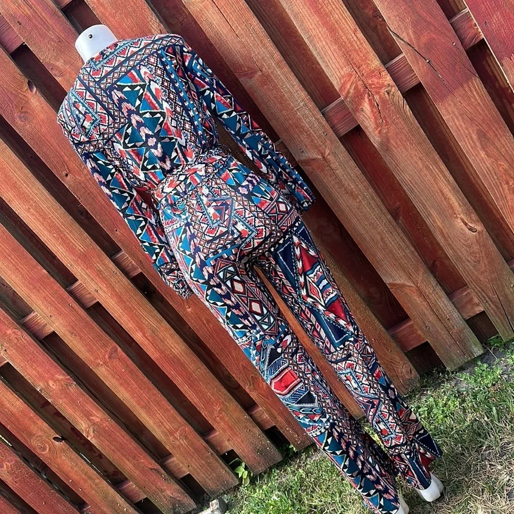 Impulsive Women’s Print Long Sleeve Deep-V Wide Leg Jumpsuit Size M - Picture 3 of 12